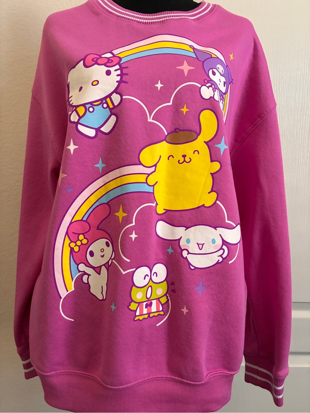 Sanrio Pink Crewneck Sweatshirt with Colorful Character Graphic